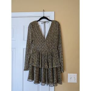 Showpo Metallic Gold Tiered Mini Dress Size US 4 Night Out Holiday Party Dress